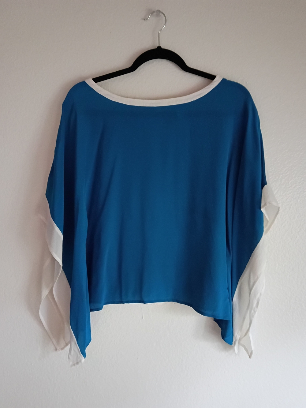bebe Blue Boatneck Dolman Tunic with White Trim